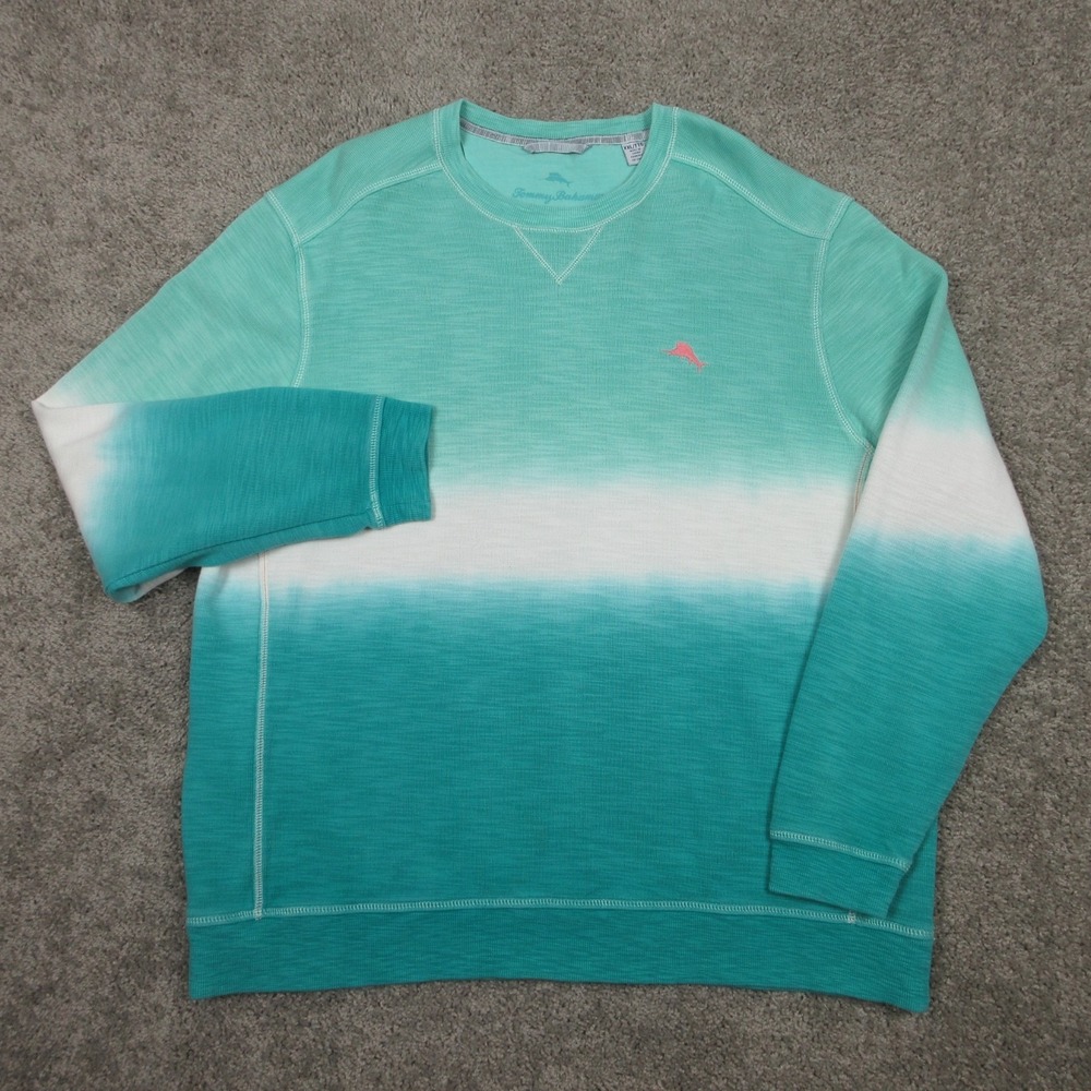 Tommy Bahama Sweater Mens 2XL Green Ombre Knit Stretch Pink Marlin Logo Casual